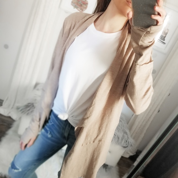 Casual Fall Cardigan Neutral Thumbhole Cardigan Women’s Long Cardi - Picture 5 of 10